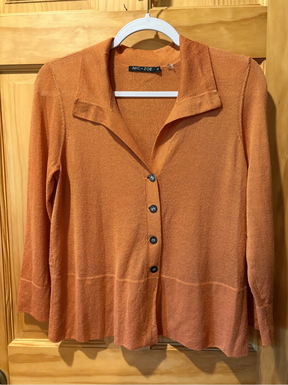 NIC+ZOE Rust Orange Collared Peplum
Cardigan Sweater women’s M